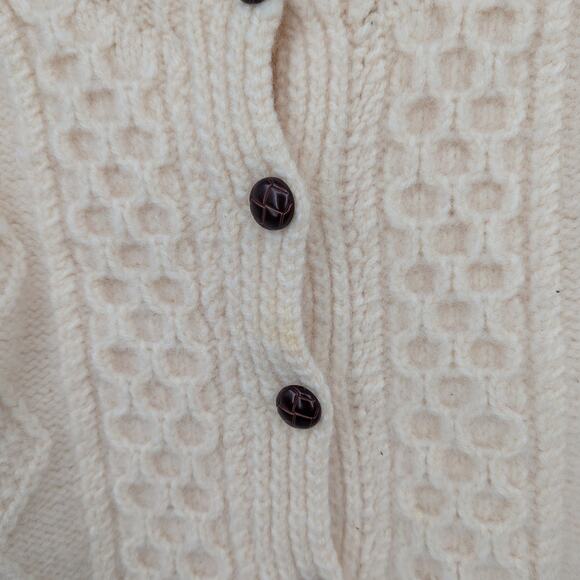 Anne McCool Hand Knitted Irish Wool Cardigan Cream Fisherman Sweater Women's Med - Picture 6 of 6